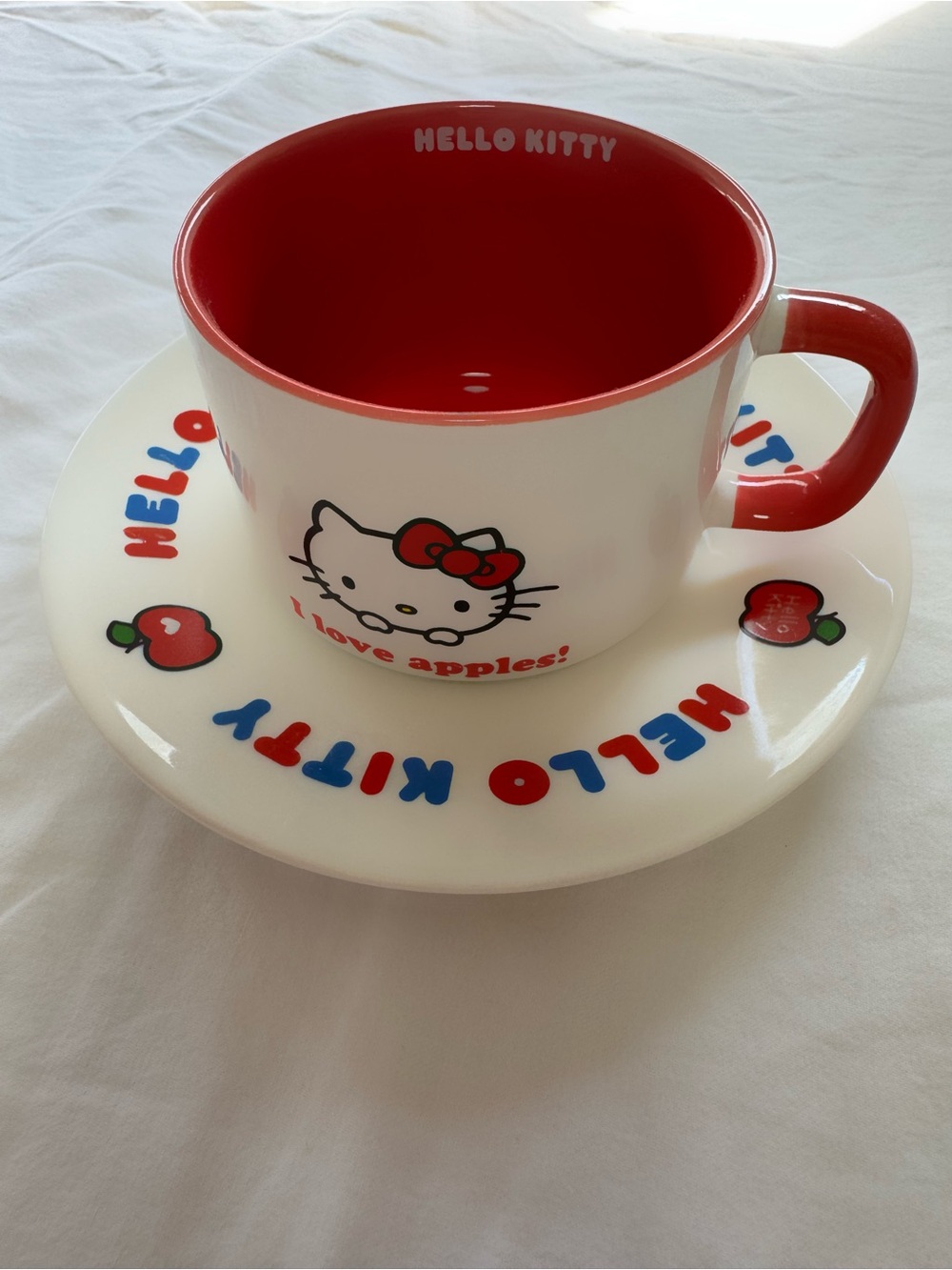 Hello Kitty Red & White Apple Teacup with Saucer